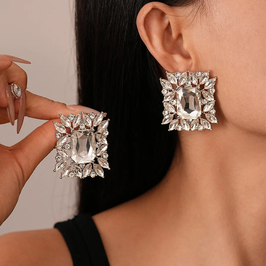 Elegant Costume Jewelry Set Wedding Large Crystal Earrings Multi Strand Bracelet and Imitation Pearl Choker Necklace for Women